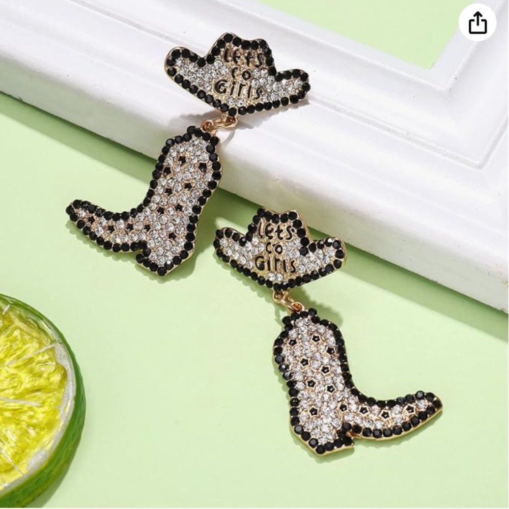 Beaded Cowboy Earrings Sparkly Rhinestone